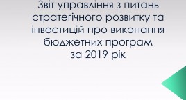 Звіт управління з питань стратегічного розвитку та інвестицій про виконання бюджетних програм за 2019 рік